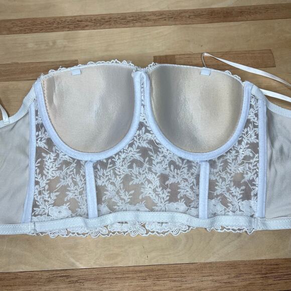 White Hand Beaded Corset Bustier Top Bra Sleeveless Size L Lace Festival Western - Picture 7 of 7